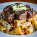 Garlic Butter Steak Tips with Cheesy Rigatoni Recipe