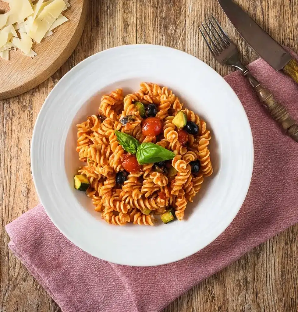 Red Pesto Pasta with Roasted Veggies Recipe - Recipe Image