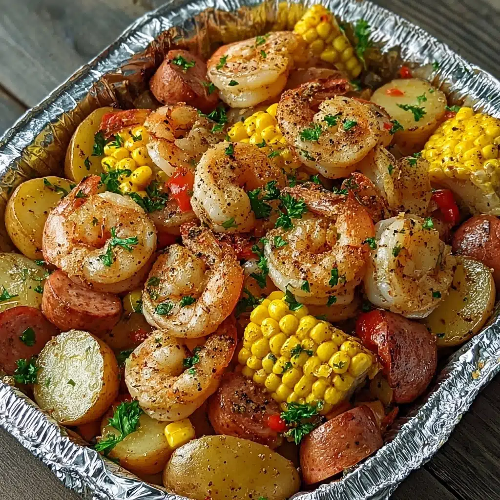 Shrimp, Corn, Potatoes, and Smoked Sausage Foil Pack Recipe - Recipe Image