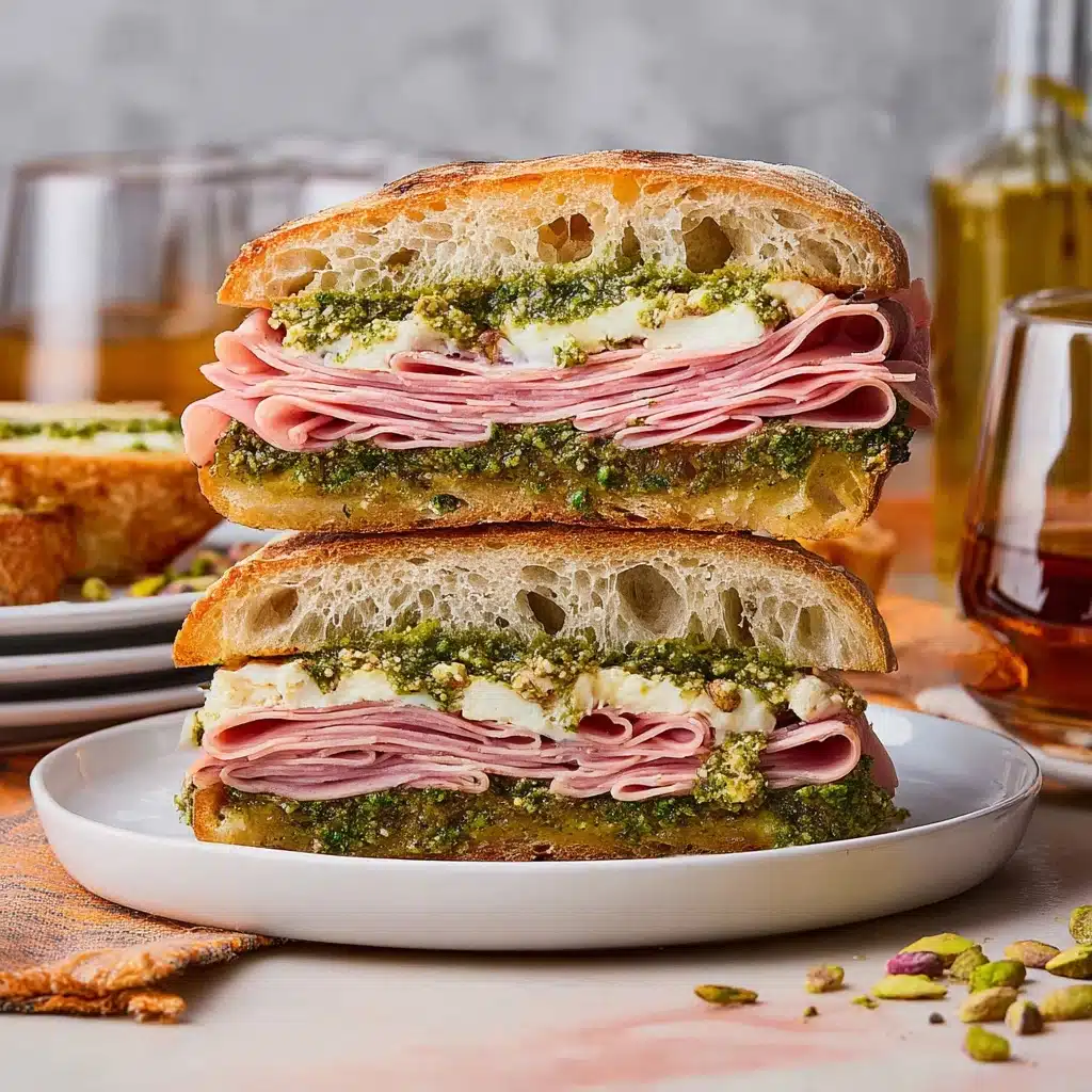 Mortadella Sandwich with Burrata and Pistachio Pesto Recipe - Recipe Image