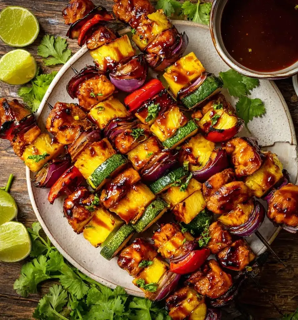 Hawaiian Grilled Teriyaki Chicken Pineapple Skewers Recipe - Recipe Image