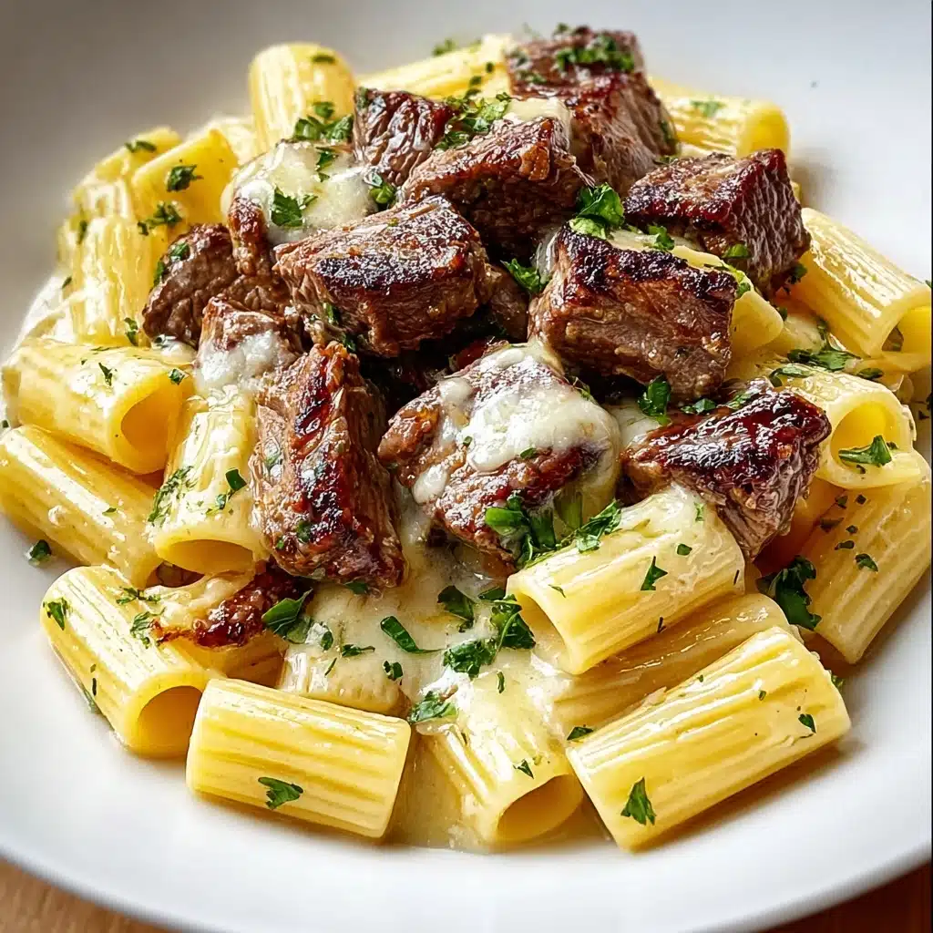 Garlic Butter Steak Tips with Cheesy Rigatoni Recipe