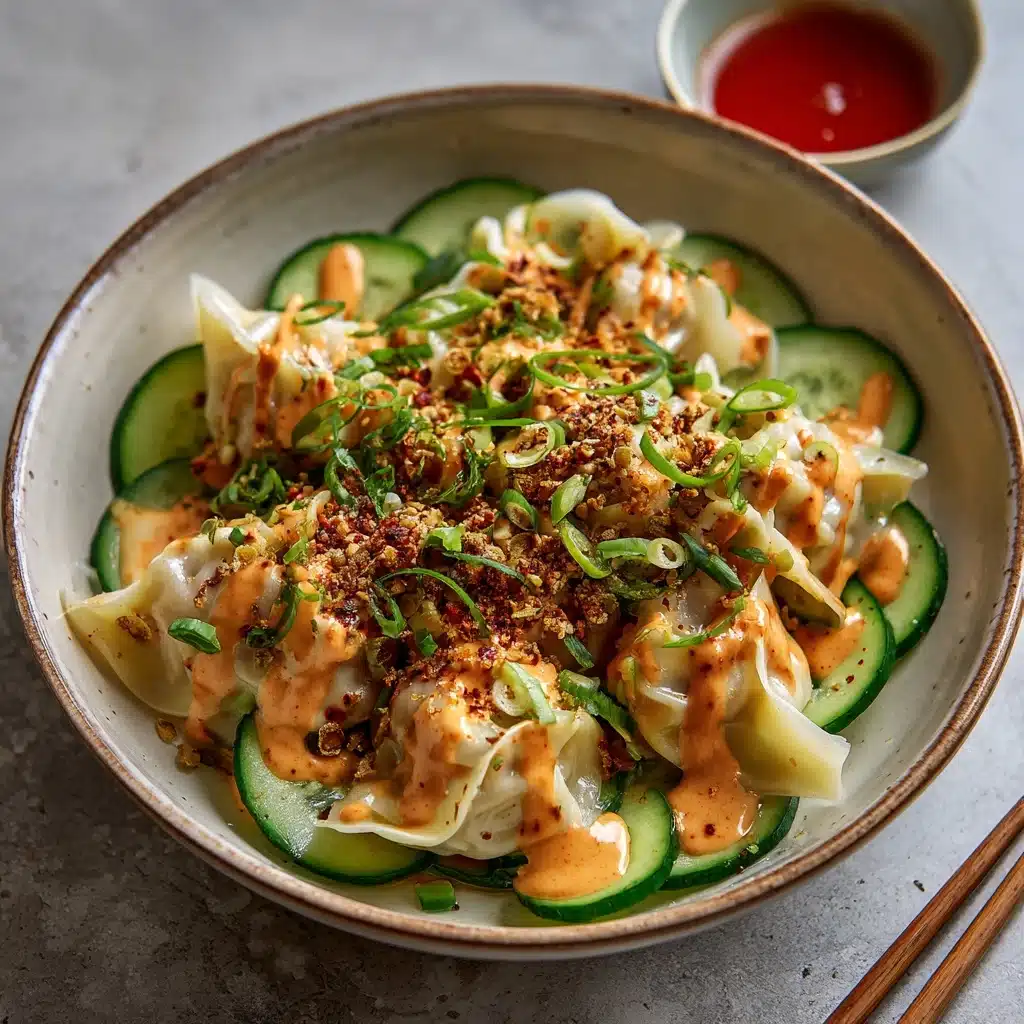 Dumpling And Smashed Cucumber Salad With Peanut Sauce Recipe - Recipe Image