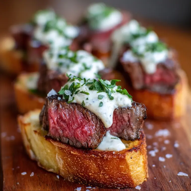 Beef Tenderloin Crostini with Parmesan Cream Sauce Recipe
