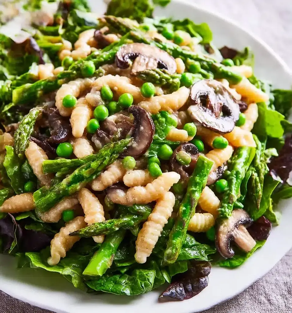 Spring Vegetable Mushroom Pasta Alfredo Recipe - Recipe Image