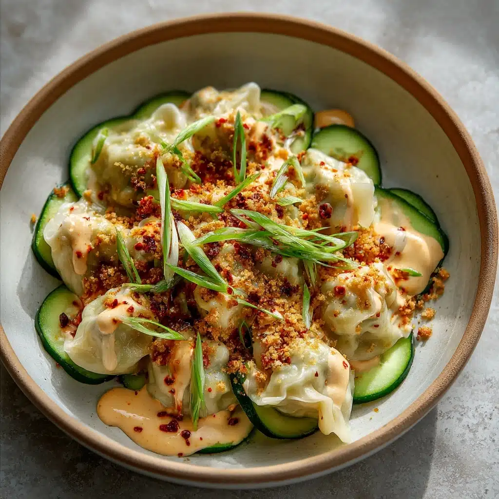 Dumpling And Smashed Cucumber Salad With Peanut Sauce Recipe - Recipe Image