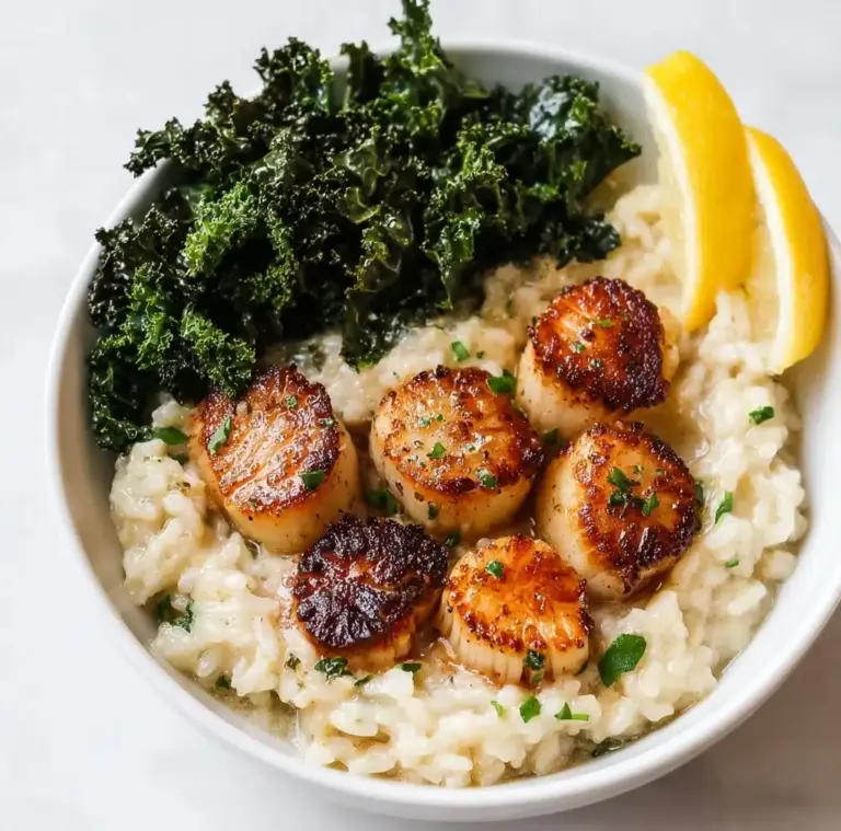 Lemon Chive Butter Seared Scallops with Parmesan Risotto Recipe