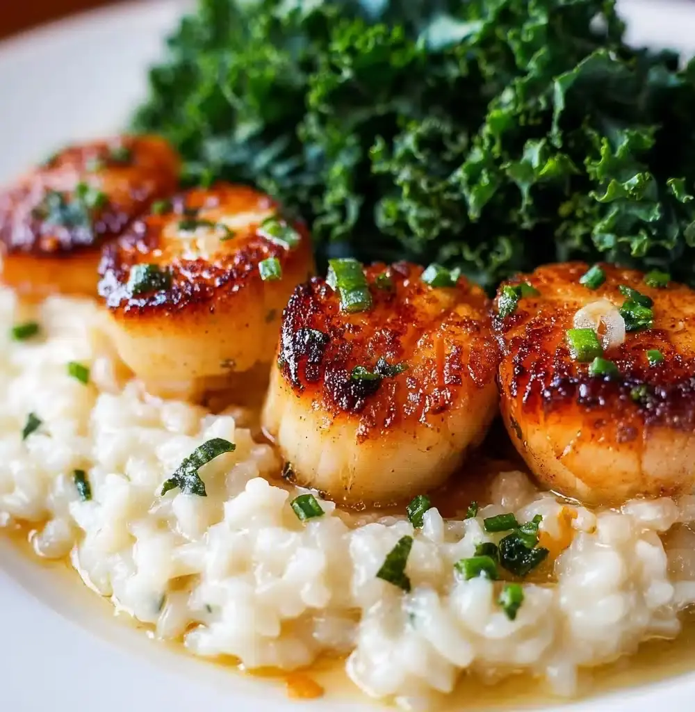 Lemon Chive Butter Seared Scallops with Parmesan Risotto Recipe - Recipe Image