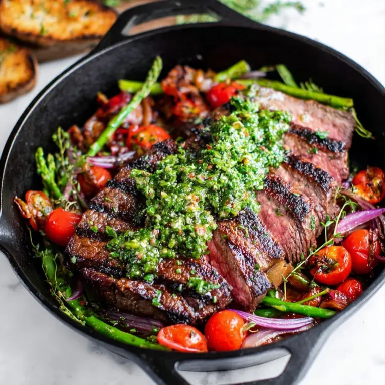 Skillet Flank Steak and Veggies with Chimichurri Sauce Recipe