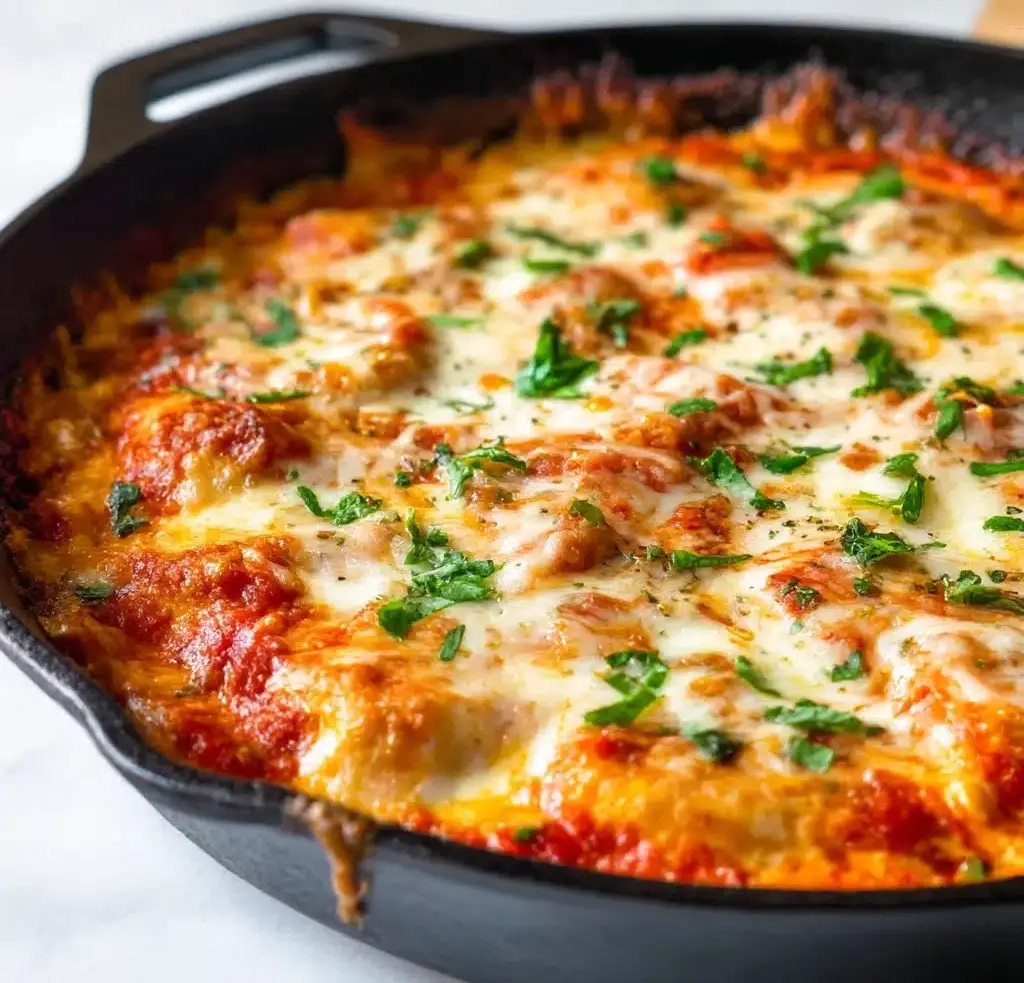 One Pot Skillet Ravioli Lasagna with Spinach and Kale Recipe - Recipe Image