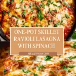 One Pot Skillet Ravioli Lasagna with Spinach and Kale Recipe