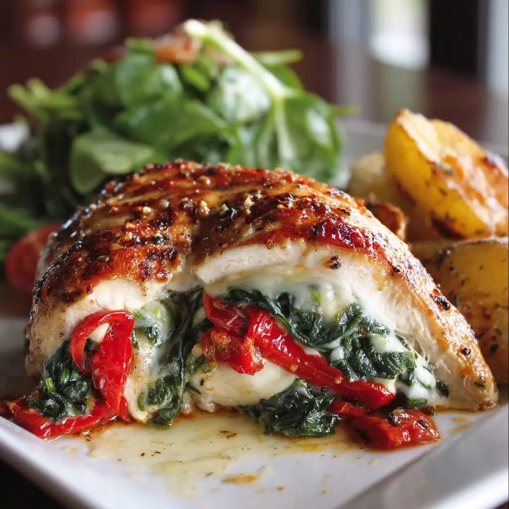Roasted Red Pepper, Spinach, and Mozzarella Stuffed Chicken Recipe - Recipe Image