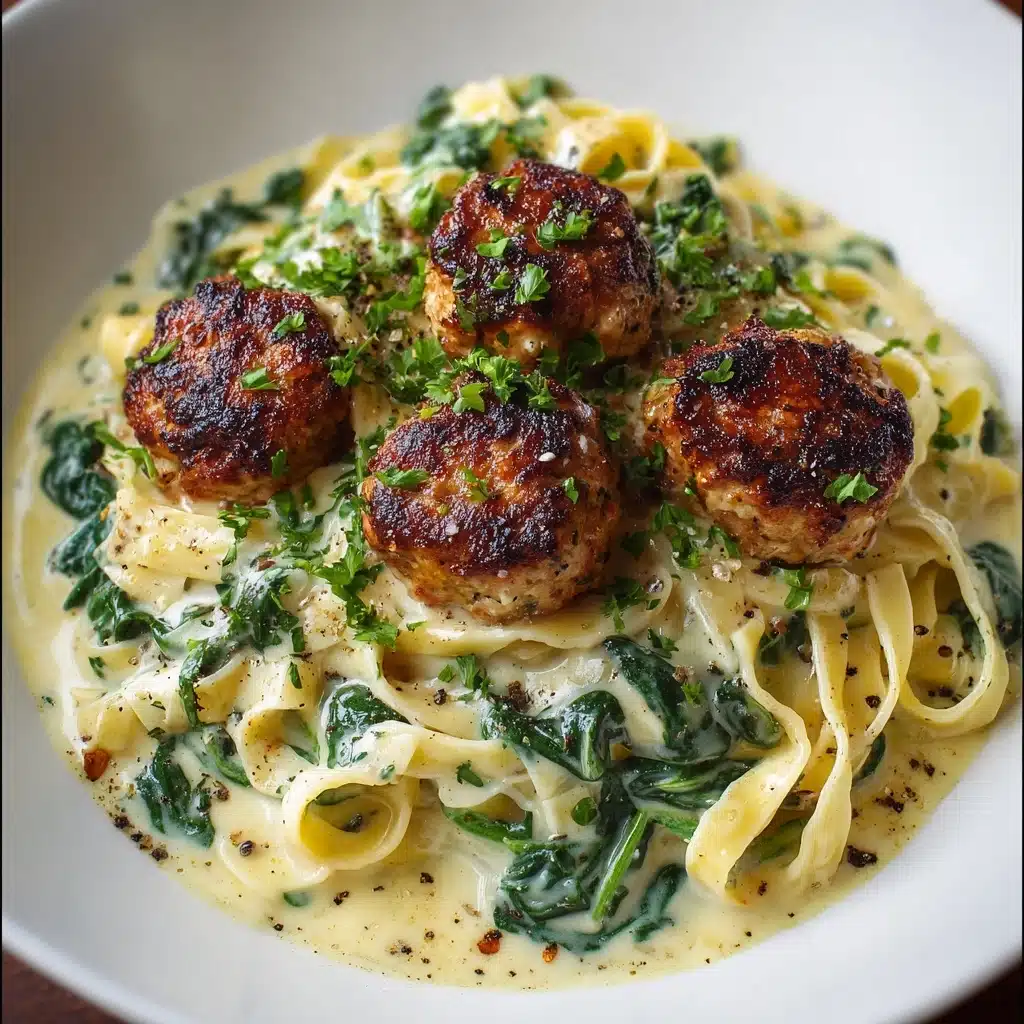 Chicken Ricotta Meatballs with Spinach Alfredo Sauce Recipe - Recipe Image