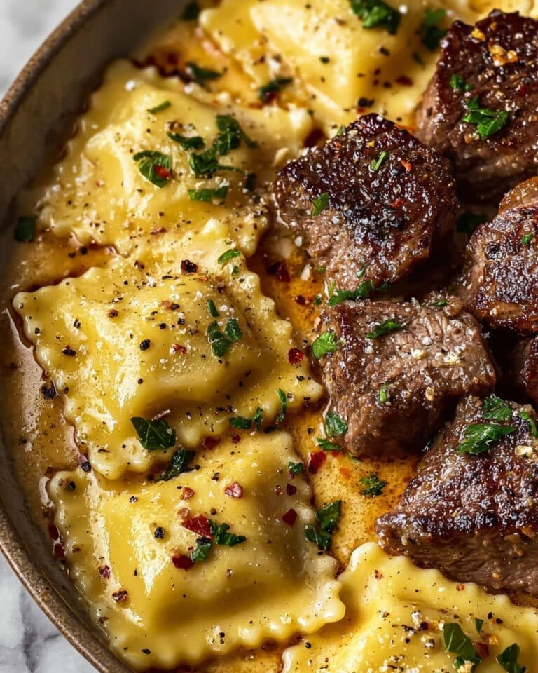 One-Skillet Garlic Butter Steak & Cheese Ravioli Recipe