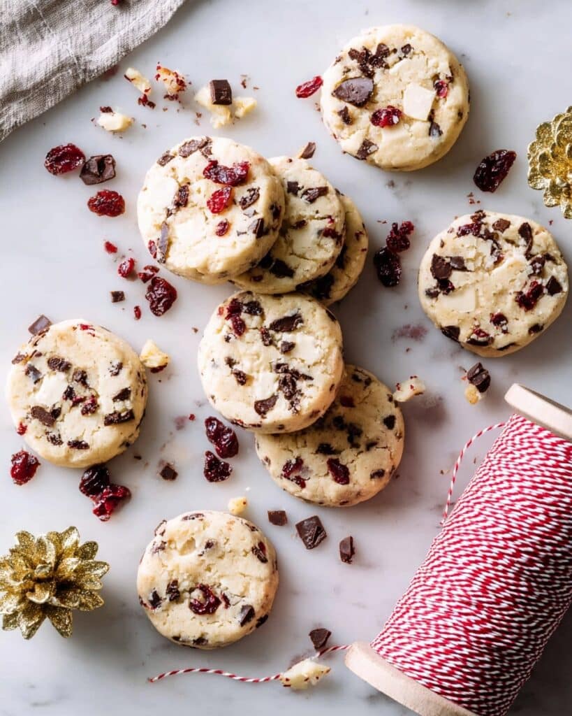 Classic Shortbread Cookies with Dark Chocolate Shavings and Dried Bing Cherries Recipe