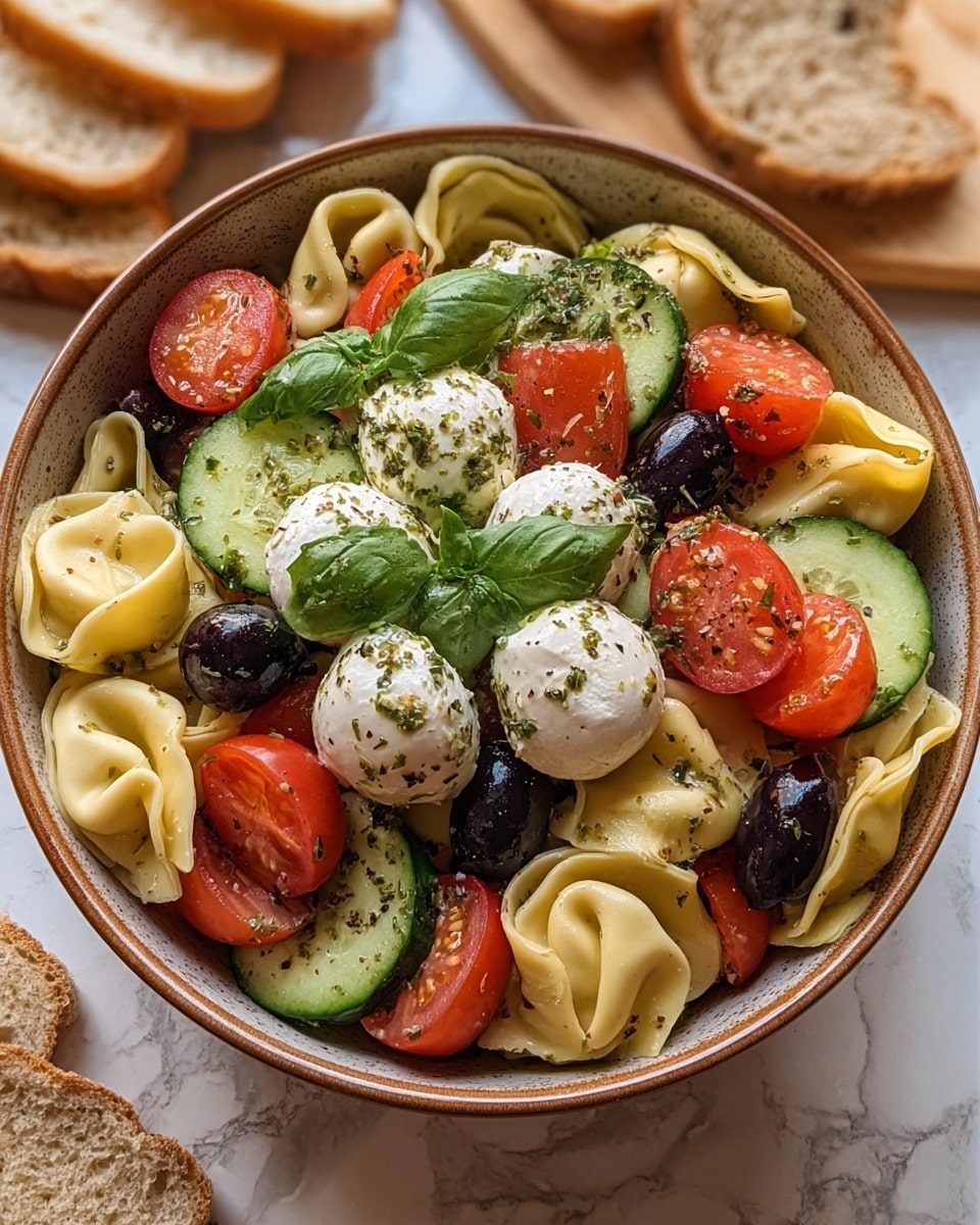 Tortellini Pasta Salad with Cherry Tomatoes, Cucumber, and Fresh Basil Recipe