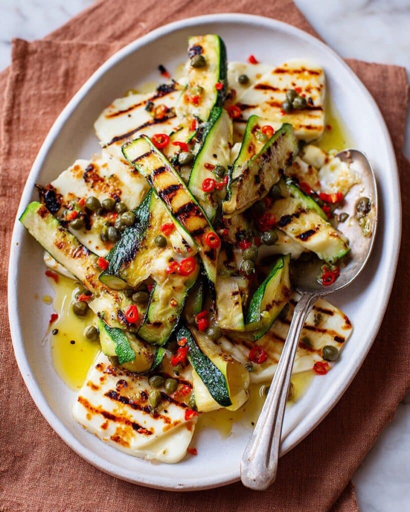 Grilled Courgette & Halloumi Salad with Caper & Lemon Dressing Recipe