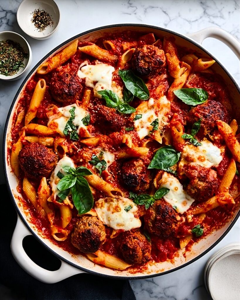 Italian Meatball and Mozzarella Pasta Bake Recipe
