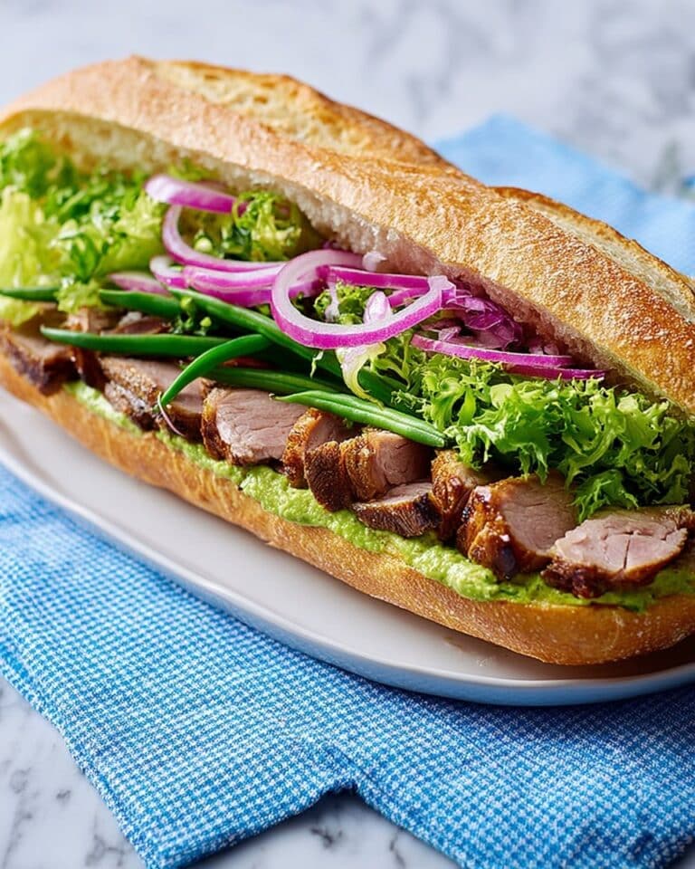 Beef Sandwich with Pink Pickled Onions and Green Beans Recipe
