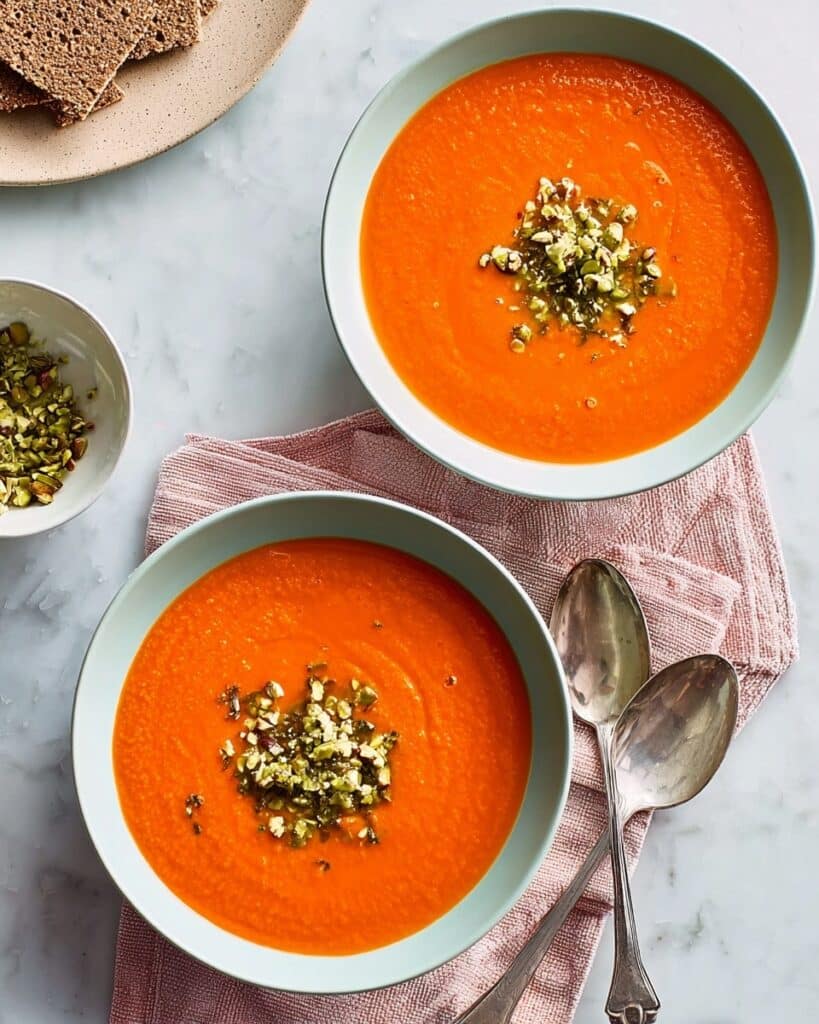 Smoky Tomato Soup with Preserved Lemon & Green Olive Salsa Recipe