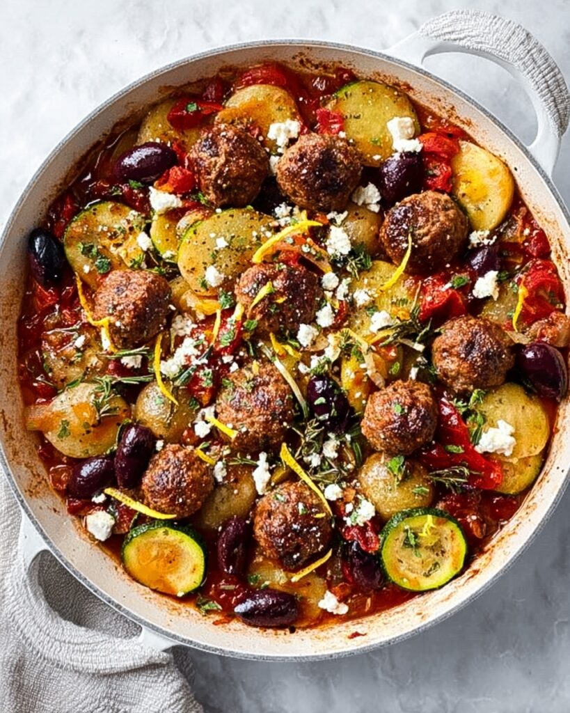 Greek Lamb Meatball Stew with Potatoes, Tomatoes, and Feta Recipe