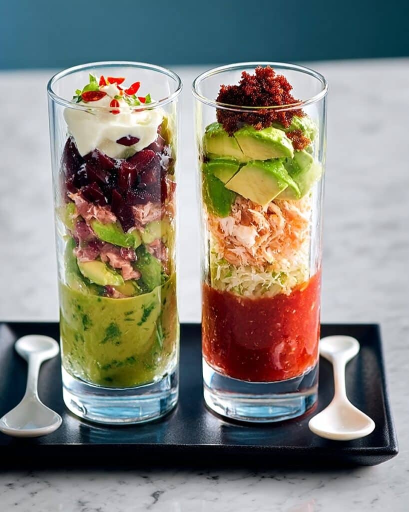 Avocado Canapés with Crab and Bean Mexican Verrines Recipe