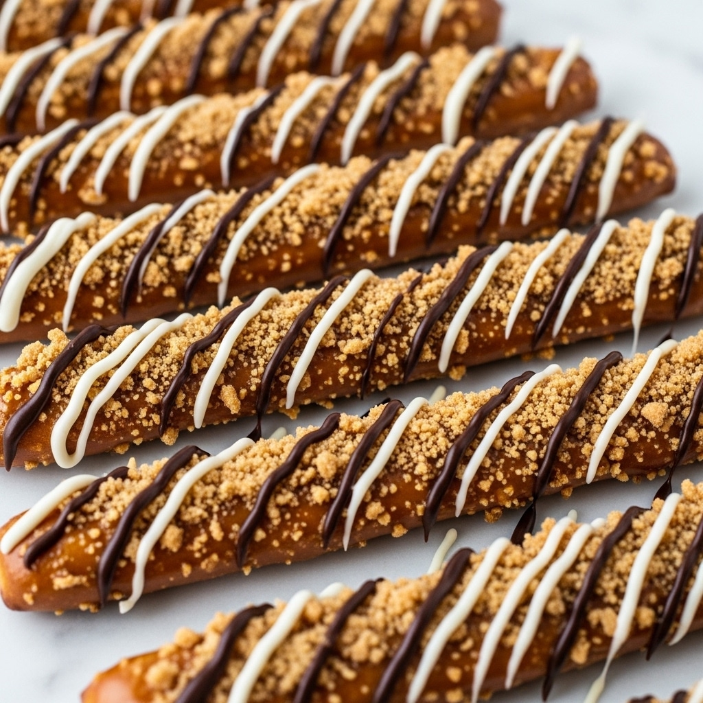 Caramel Toffee Pretzel Rods with Chocolate Drizzle Recipe