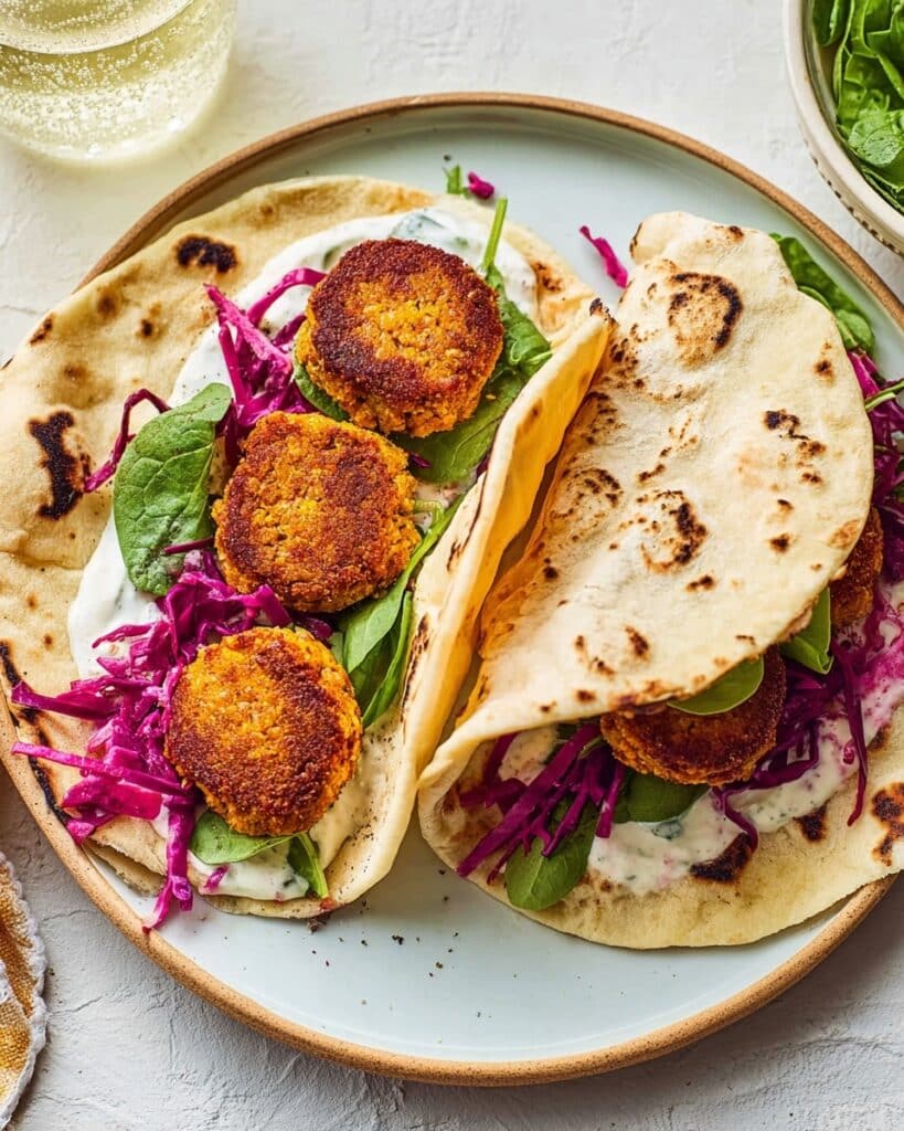 Vegan Tempeh Kebabs with Pickled Red Cabbage and Salad in Flatbreads Recipe
