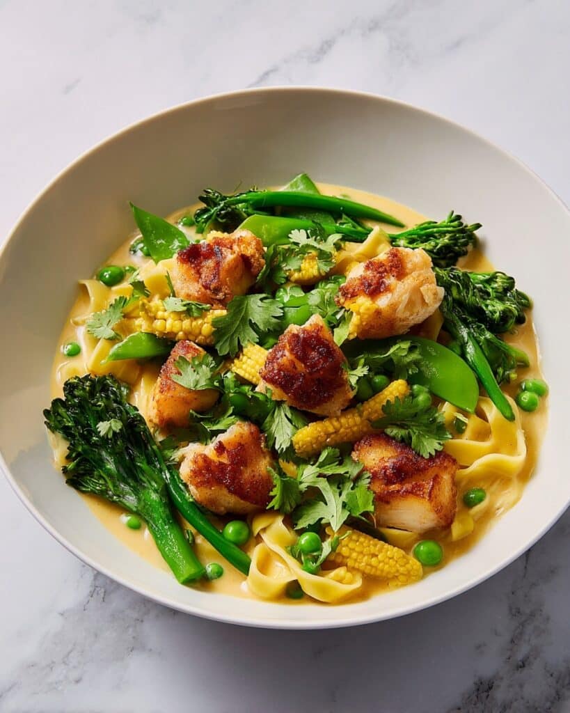 Saucy Curried Noodle Bowl with Crispy Chicken Recipe