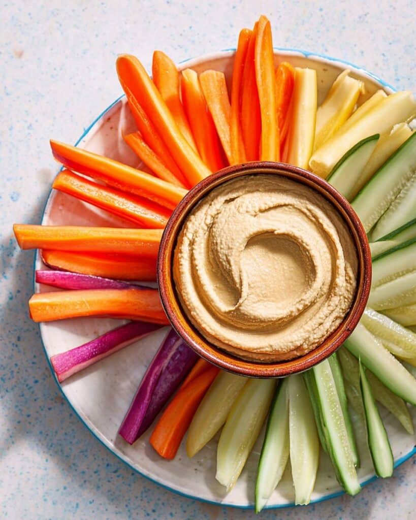 Hummus Snack Packs with Rainbow Carrots and Cucumber Batons Recipe