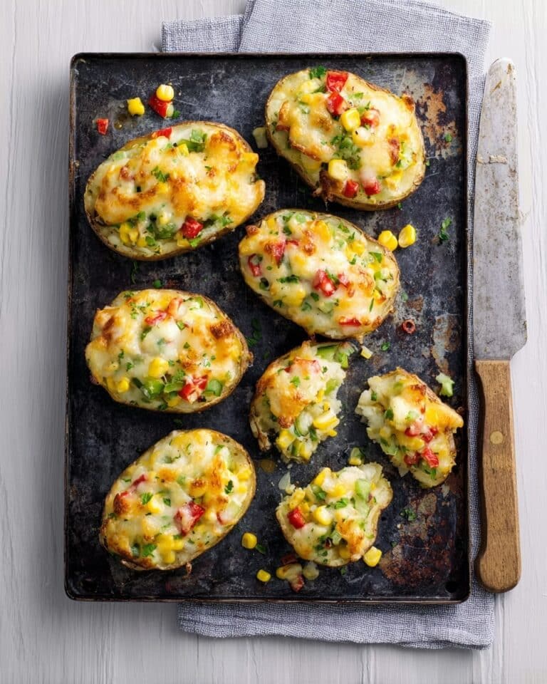 Stuffed Jacket Potatoes with Cheese, Sweetcorn, and Peppers Recipe