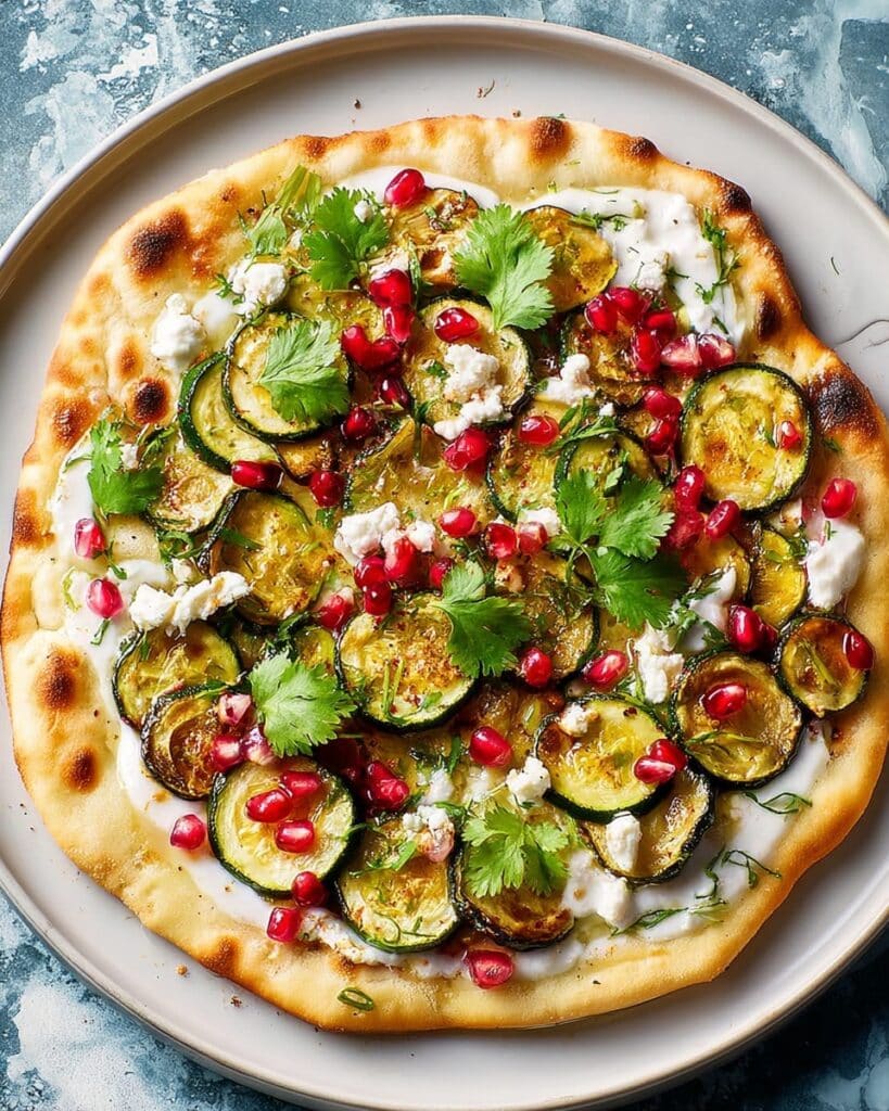 Roasted Courgette Flatbreads with Fennel Seeds, Pomegranate & Feta Recipe