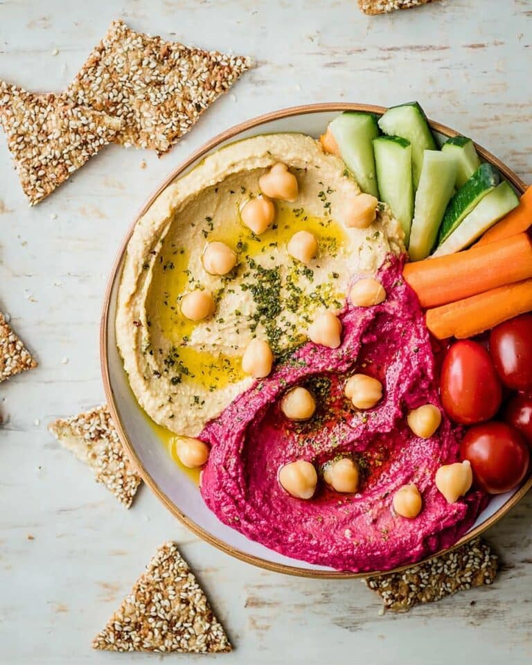 Rainbow Hummus Plate with Colorful Vegetables and Za’atar Drizzle Recipe