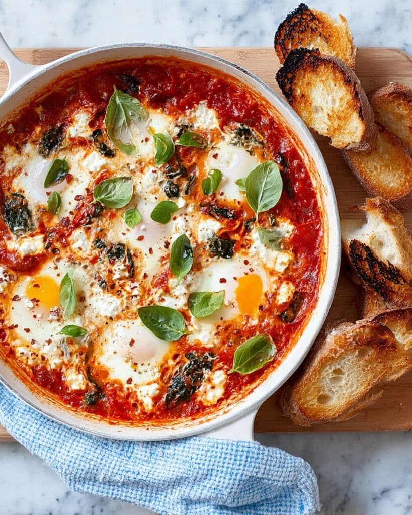 Baked Eggs with Spinach, Tomatoes, Ricotta & Basil Recipe