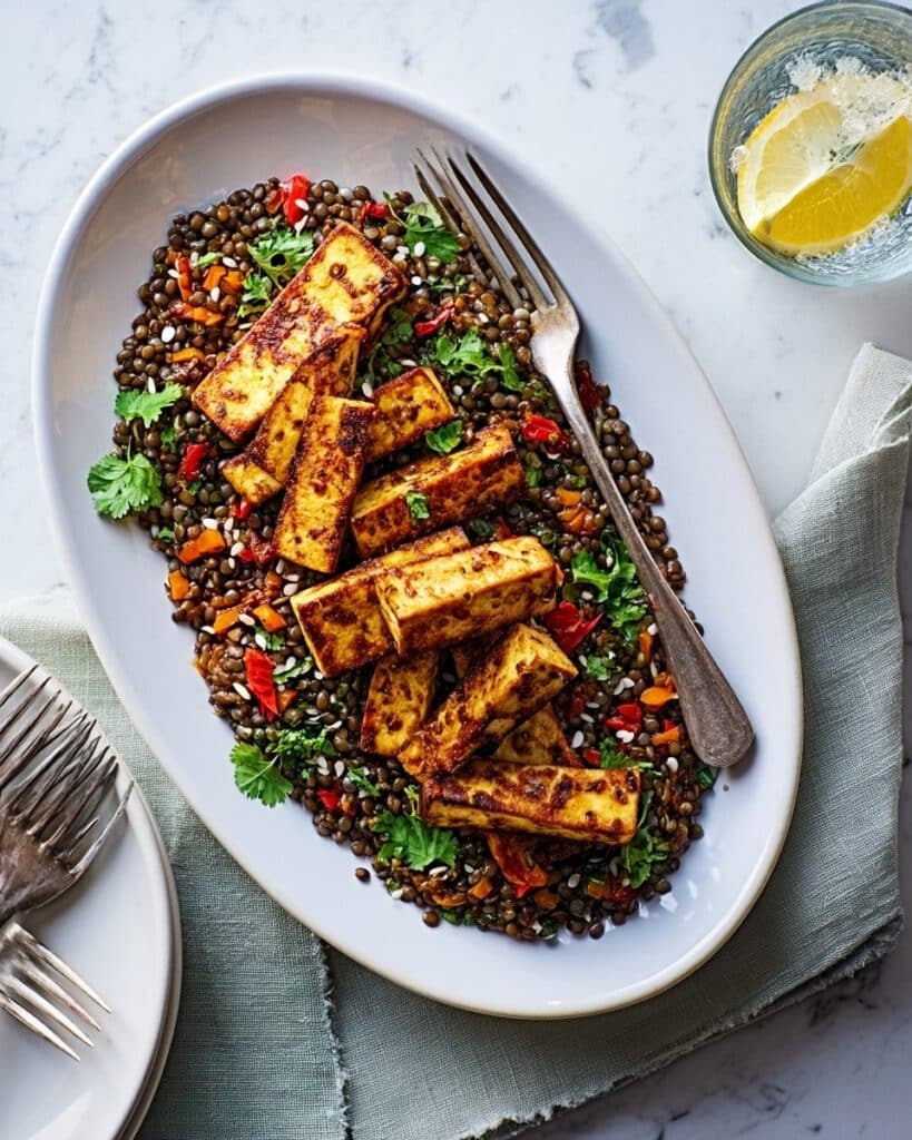 Vegan Lentils with Soy & Ginger Tofu Recipe
