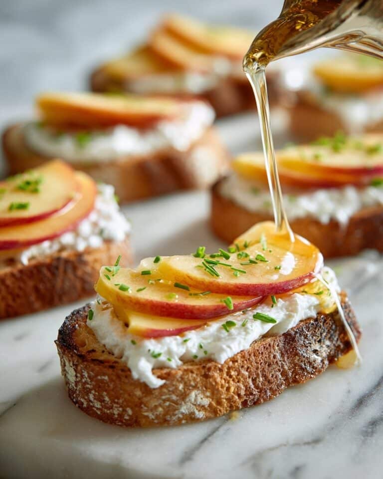 Peach Crostini with Whipped Cottage Cheese, Basil & Hot Honey Recipe
