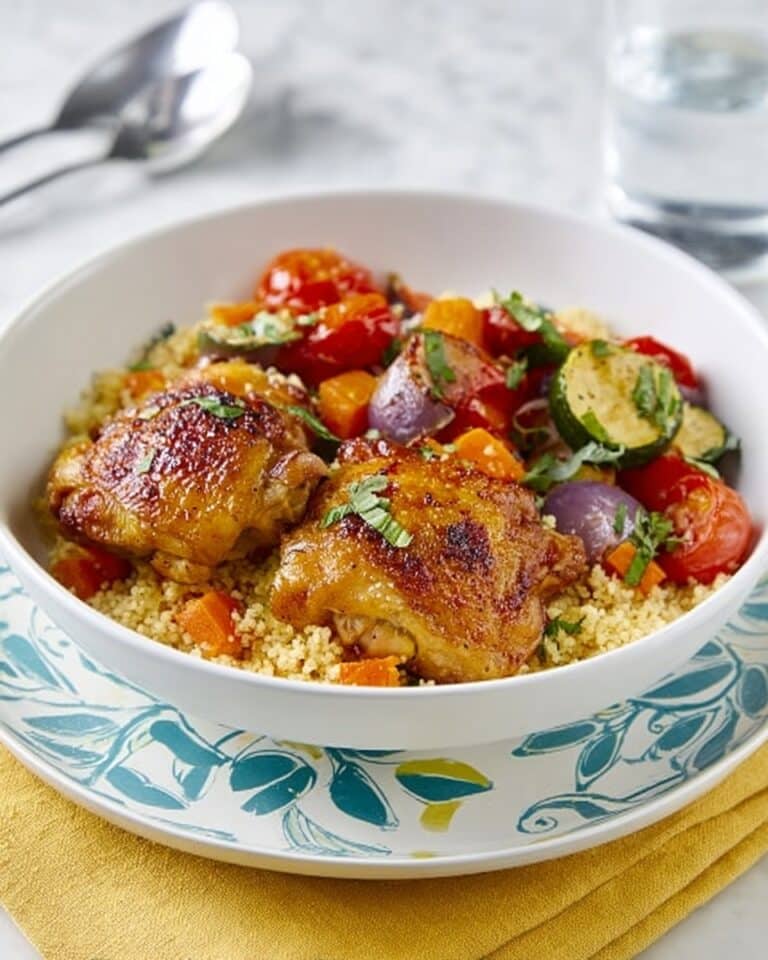5-a-Day Roast Chicken Thighs with Vegetable Couscous and Sweet Chili Drizzle Recipe