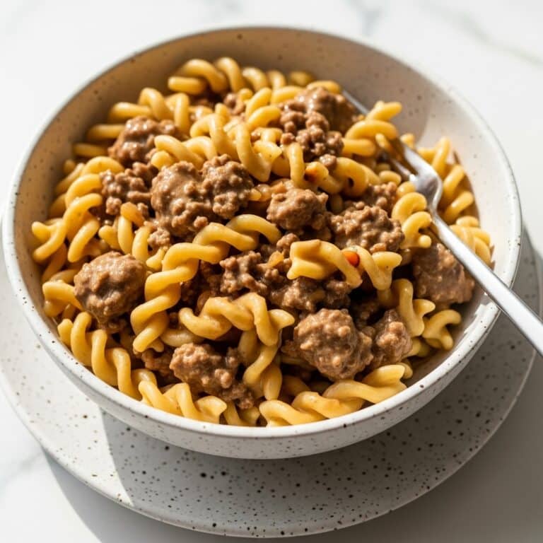 Beef and Cheddar Noodles in Creamy Mushroom Sauce Recipe
