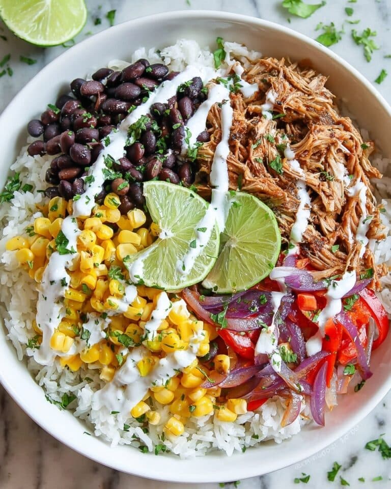 Carnitas Bowl with Cilantro Lime Rice and Fresh Toppings Recipe