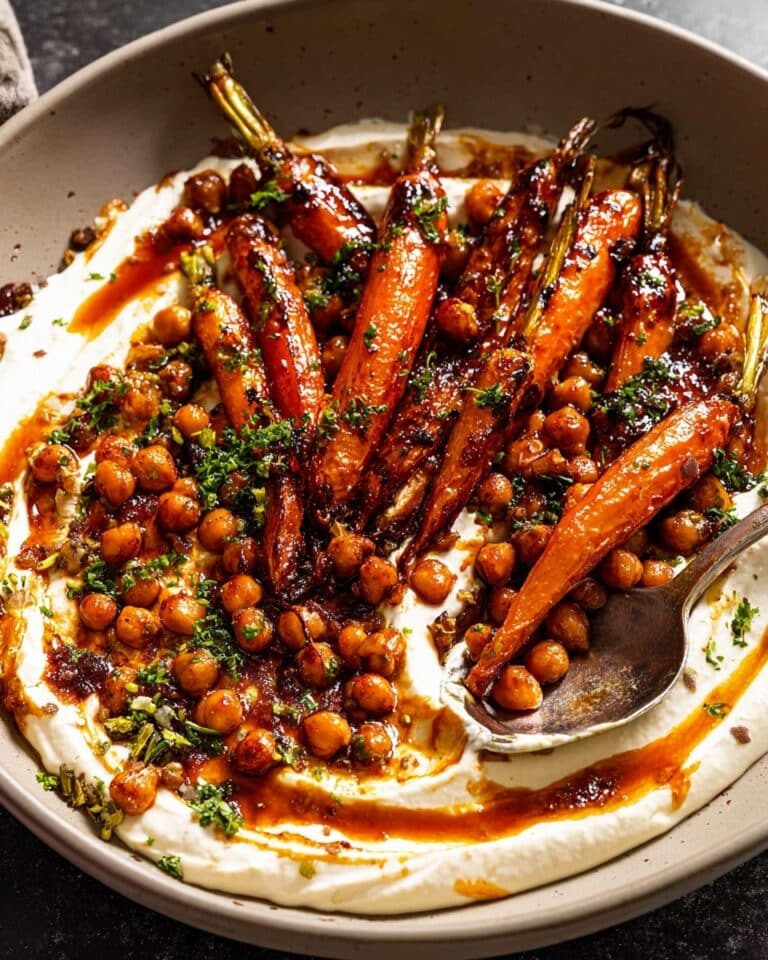 Spicy Maple Roast Carrots with Crispy Chickpeas and Yogurt Sauce Recipe