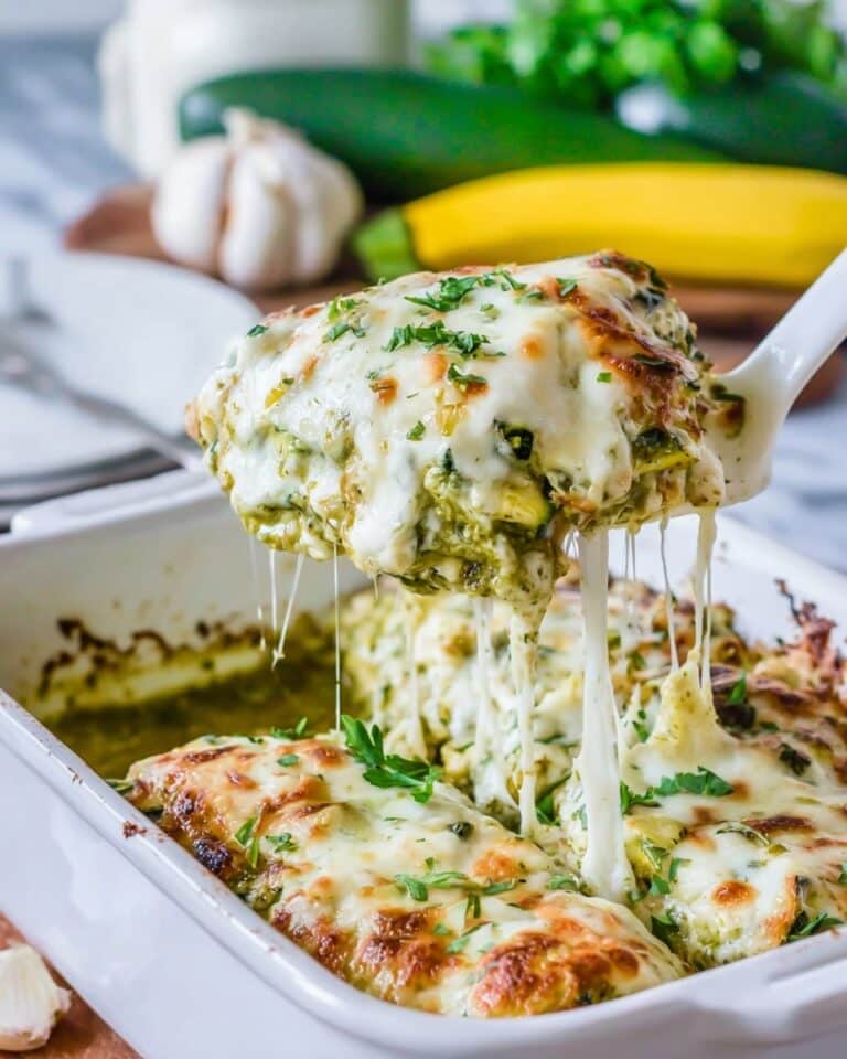 Chicken Zucchini and Yellow Squash Casserole with Pesto and Cheese Recipe