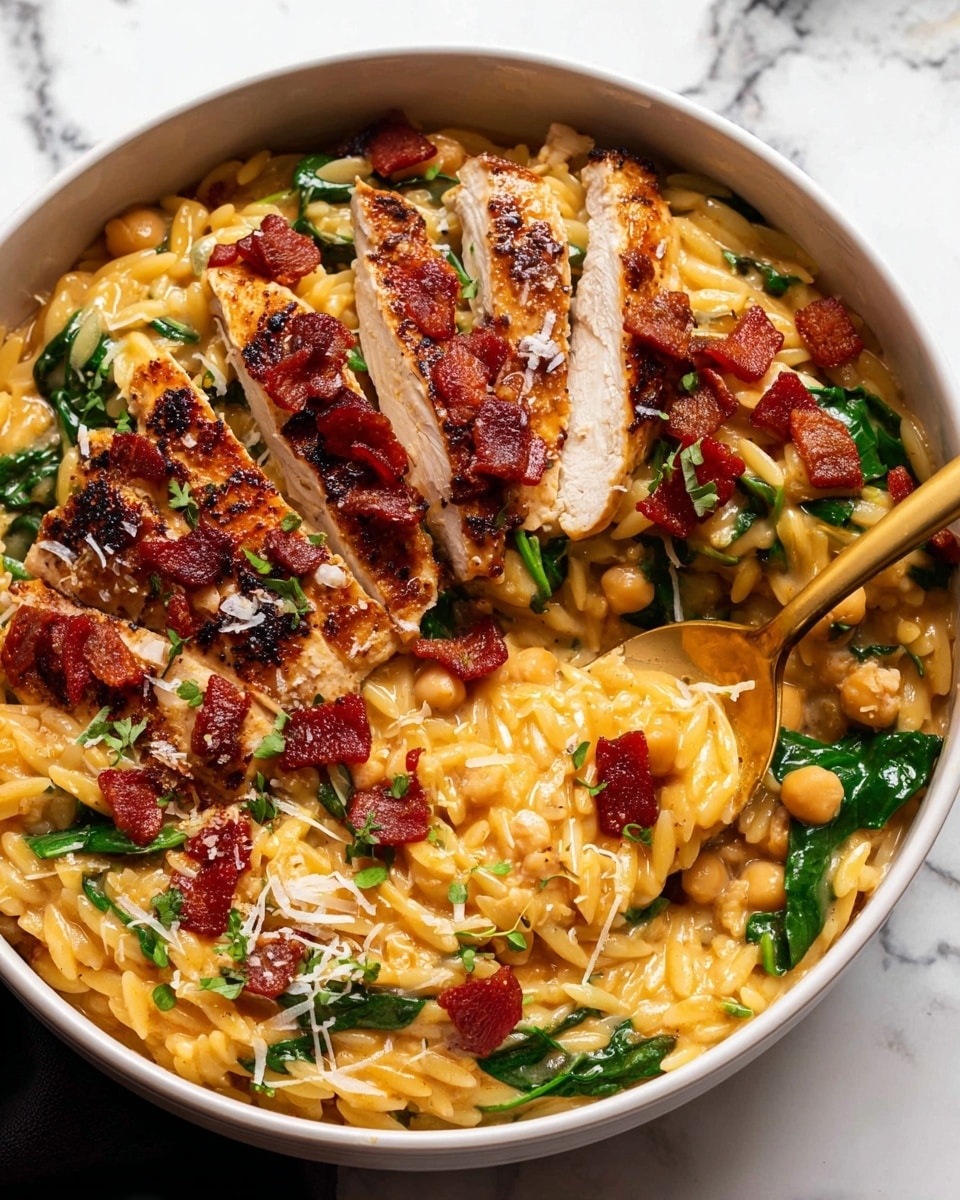 One-Pot Chicken Risoni with Crispy Salami and Spinach Recipe