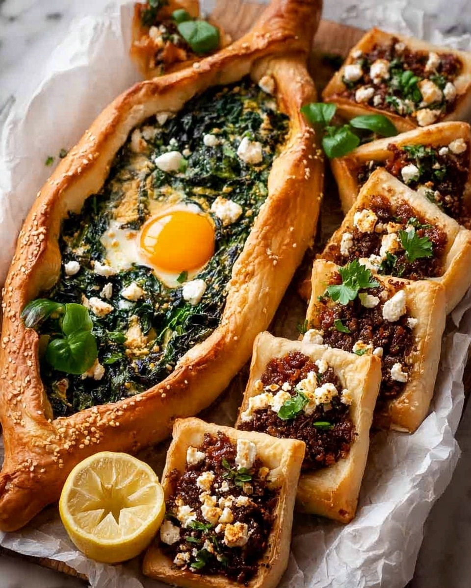Turkish Pide with Spinach, Sausage, and Lamb Toppings Recipe