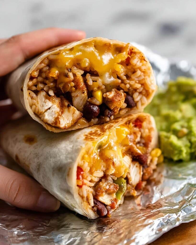 Chicken Burrito with Mexican Red Rice and Corn Recipe