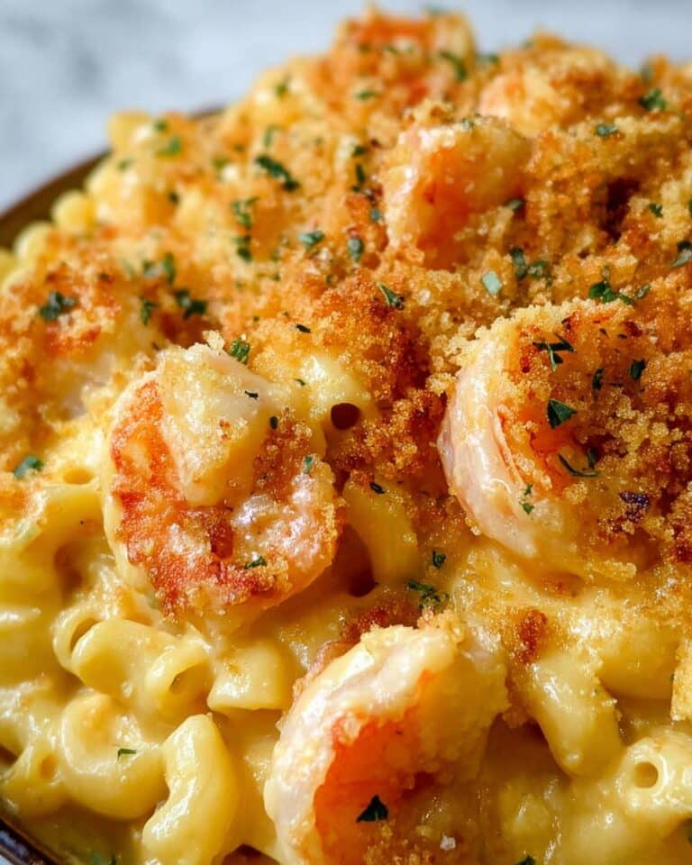 Garlic Shrimp Mac and Cheese with Breadcrumb Topping Recipe