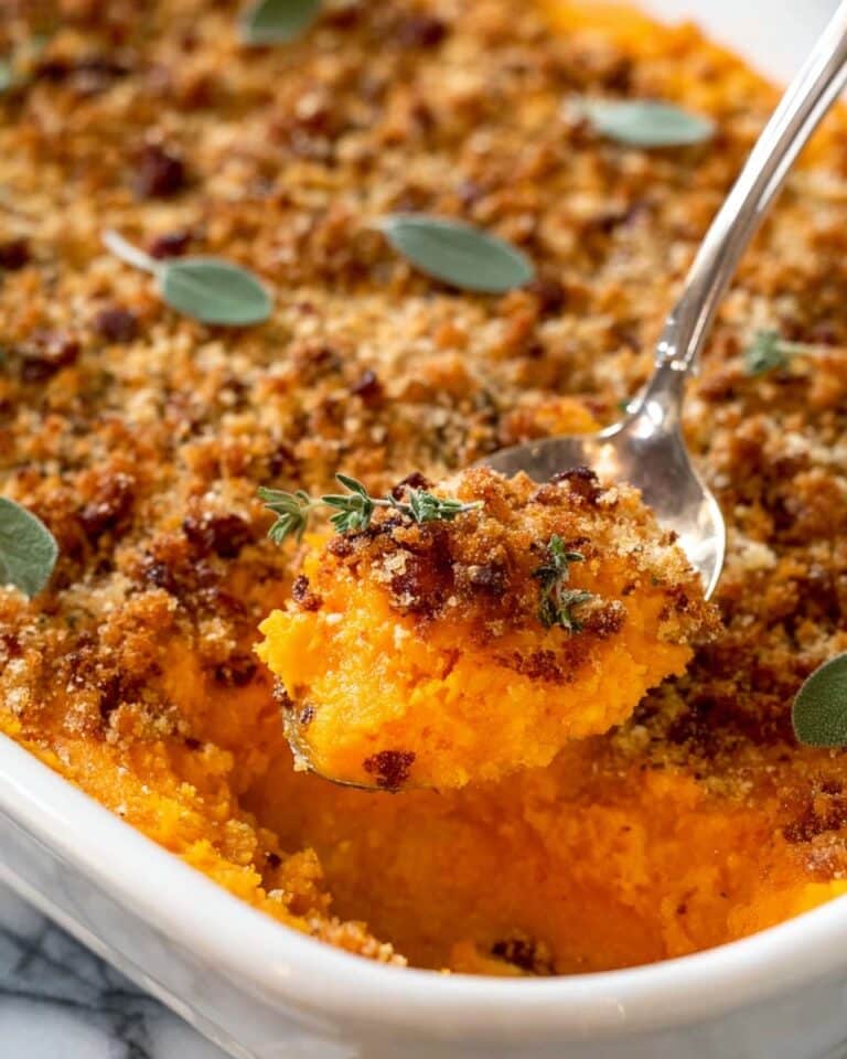 Savoury Sweet Potato Casserole with Browned Butter, Crispy Sage, and Bacon Recipe